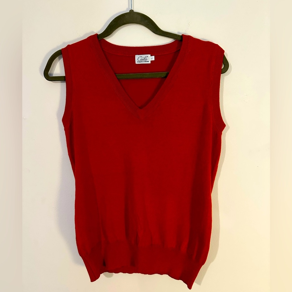 Cielo Women Burnt Orange V-Neck Sweater Vest Sleeveless Knit Top Large